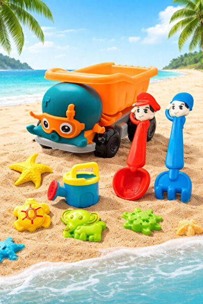 PinkBlue Set Jucarii de Nisip si Apa Camion Caracatita - 8 Piese pentru la Pl...