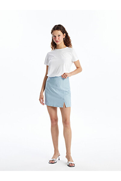 LC Waikiki Plain Linen Look Women's Skirt with Zippered Waist
