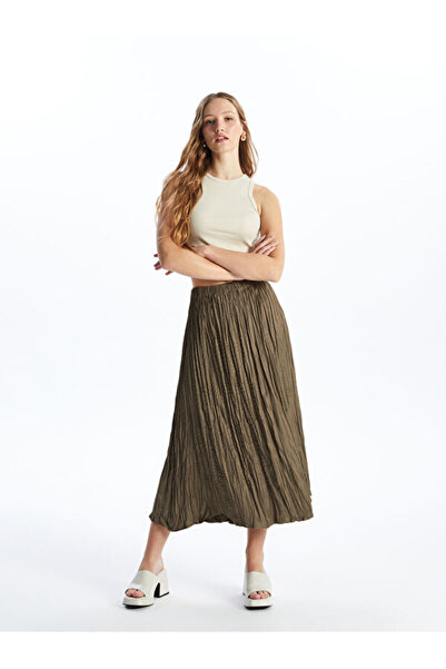LC Waikiki Plain A-line Satin Women's Skirt with Elastic Waist