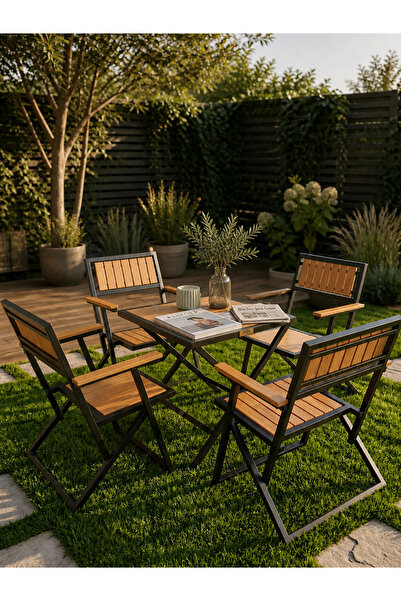 Home 4+1 Metal Gürgen Bahçe Mutfak Balkon Bistro Set Katlanır Masa Sandalye T...