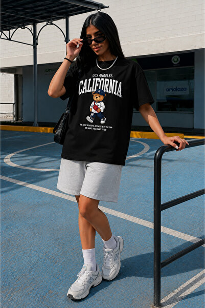 ship master Women's California Teddy Bear Printed Oversize 100% Cotton T-Shir...