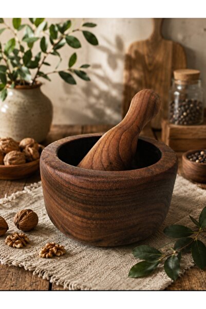 WoodBay El Yapımı Ceviz Ağacı Ahşap Havan Tokmaklı Baharat Sarımsak Ezme Hava...