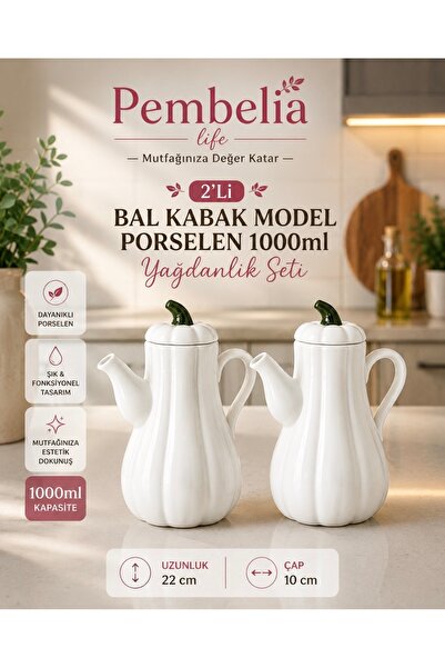 Pembelia Life Set of 2 Porcelain Honey Gourd Model Oil Bottles Sunflower Oil ...