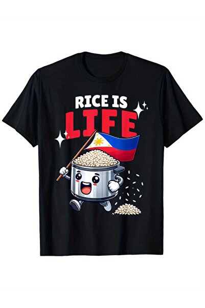 yiou trendy clothing "Rice is Life" Philippines-themed T-shirt