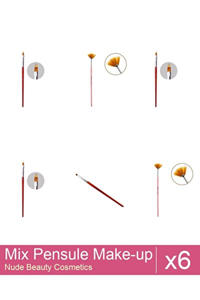 Makeup Mix Set 6 products Makeup Brushes: Fan Brush, Cat's Tongue Gel Brush -...