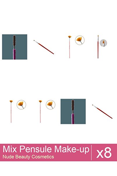 Makeup Mix Set 8 products Makeup Brushes: Fan Brush, Cat's Tongue Gel Brush -...