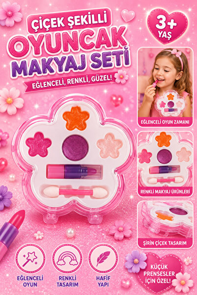 Tamsena Store Çiçek Şekilli Oyuncak Makyaj Seti Çocuk Güzellik Seti Renkli Kı...