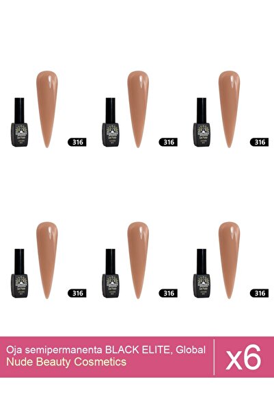 Makeup Set 6x Oja semipermanenta BLACK ELITE, Global Fashion 8 ml,316