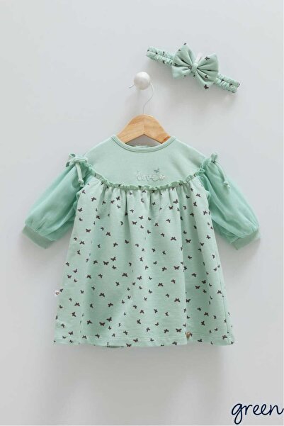 Caramell İncibaby 100% Cotton Baby Girl Lined Zipper Dress and Bandana 2-Piec...