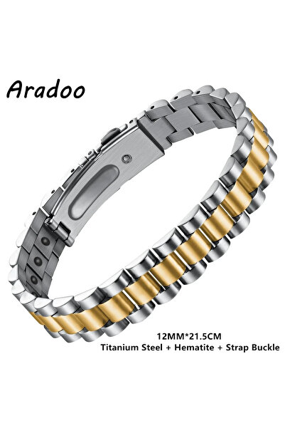 Choice4 B-G007SG ARADOO Titanium Steel Magnetic Therapy Bracelet Stainless St...