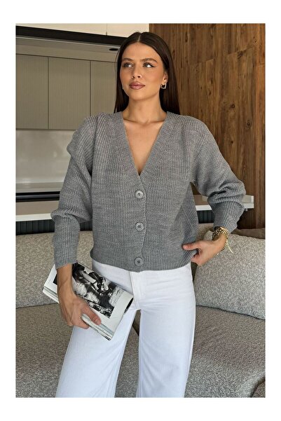 LC Waikiki Nevavm Women's Knitted Cardigan with V-Neck Front Buttons and a Di...