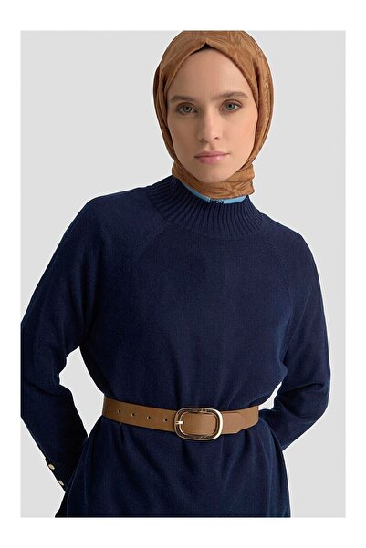 LC Waikiki Nevavm Basic Oversize Sweater with Buttons 25Kd6016 Navy Blue