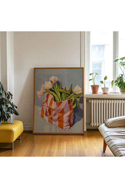 Tuba Decor Tablou într-o singură bucată cu ramă din lemn, floare în geantă