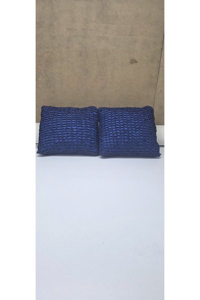 Zümrüdüanka Handmade Package Contents: 2 Pieces of Hand-Knitted Raffia Rope Pillows in Navy Blue Color.