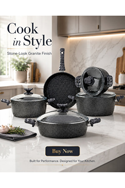 Alfa Granite Cookware Set – Lava Stone Nonstick Pots & Frying Pan with Glass ...