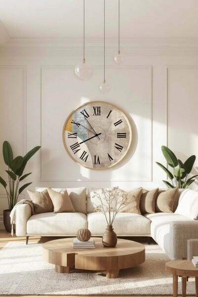 Zevahir Home Διακοσμητικό ρολόι τοίχου από MDF με φυσικό ξύλινο πλαίσιο και v...