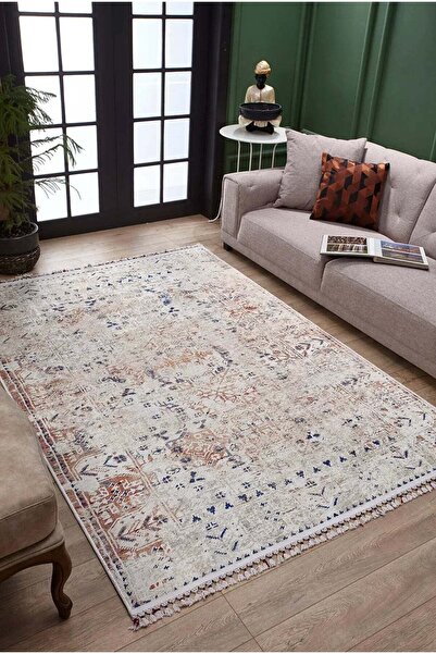 halinet Halı.Net Cream Vintage Antique Washable Non-Slip Living Room Carpet H...