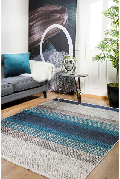 halinet Halı.Net Blue Modern Washable Non-Slip Living Room Carpet Haln-Hln908