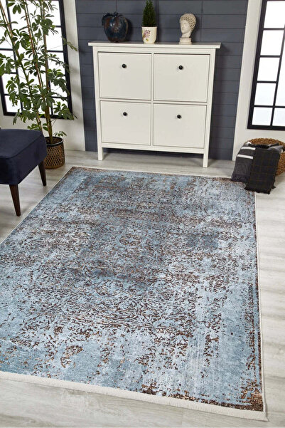 halinet Antrasit Vintage Eskitme Yıkanabilir Kaymaz Salon Halısı Haln-HLN1605