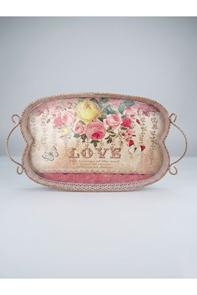 abnturk Retro Antika Görünümlü Metal Tepsi 30x20x4 cm