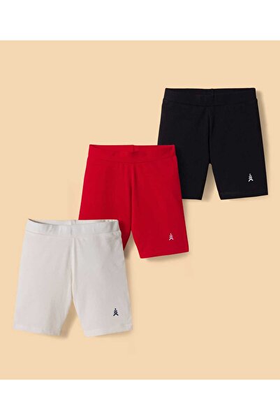 Pine kids Cotton Spandex Knit Solid Cycling Shorts (Pack of 3) - Beige/Red/Black
