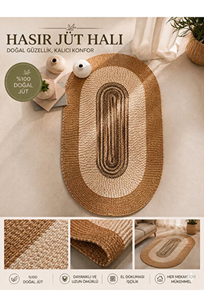 SEVHOME CONCEPT %100 Doğal Hasır Leke Tutmaz Jüt Kilim - El Örmesi Yıkanabili...