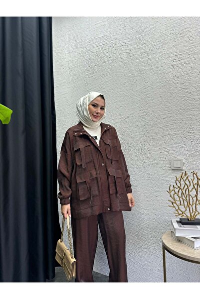 MEYSADESİGN Tasarım Jakarlı İkili Takım Kahve