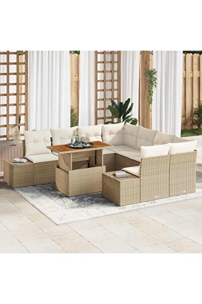 vidaxl Set de canapele pentru gradina 9 pcs Bej Rattan poli
