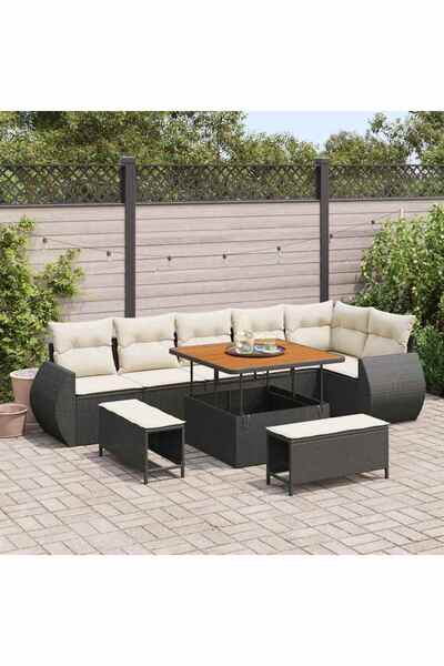 vidaxl Set de canapele pentru gradina 9 pcs Negru poliratan