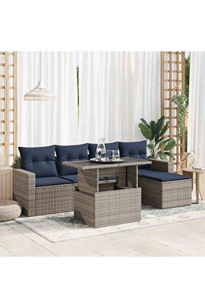 vidaxl Set mobilier gradina cu perne 6 piese gri poliratan/lemn acacia