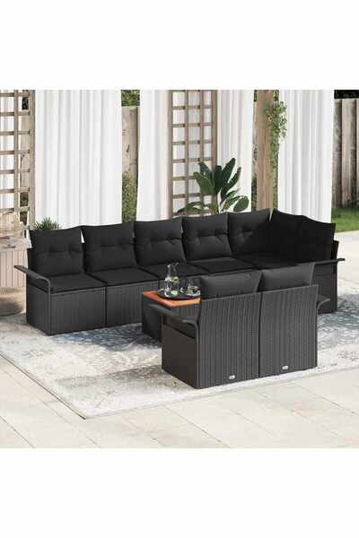 vidaxl Set de canapele pentru gradina cu perna 9 pcs Negru poliratan