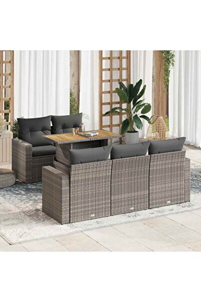 vidaxl Set mobilier gradina cu perne, 6 piese, gri, poliratan