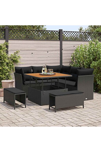 vidaxl Set de canapele pentru gradina 8 pcs Negru poliratan