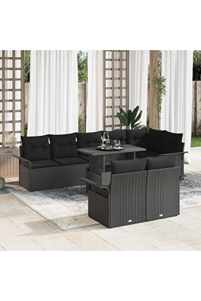 vidaxl Set de canapele pentru gradina cu perna 9 pcs Negru Rattan poli