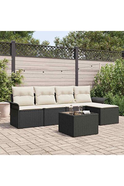 vidaxl Set de canapele pentru gradina cu perna 6 pcs Negru poliratan