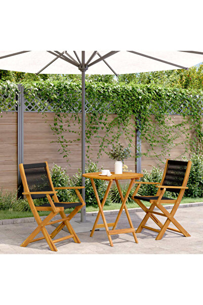 vidaxl Set mobilier bistro, 3 piese, negru, polipropilena lemn masiv