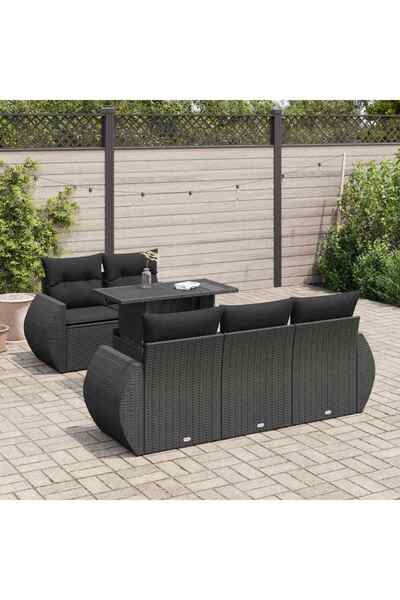 vidaxl Set mobilier de gradina cu perne, 6 piese, negru, poliratan