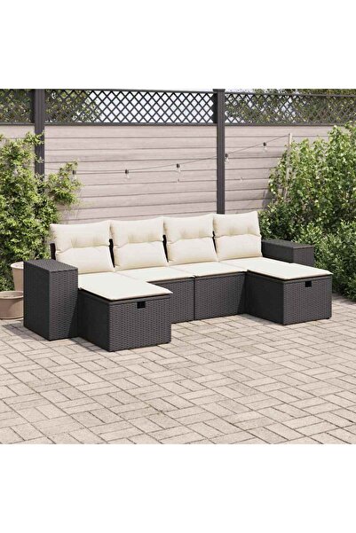 vidaxl Set mobilier de gradina cu perne, 6 piese, negru, poliratan