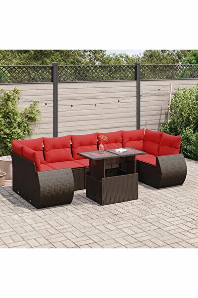 vidaxl Set canapele de gradina cu perne, 8 piese, maro, poliratan