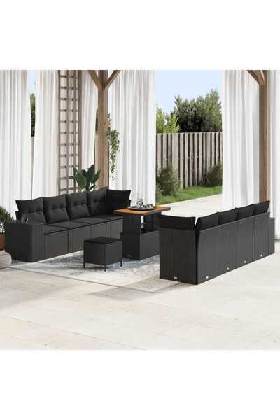 vidaxl Set de canapele pentru gradina cu perna 11 pcs Negru poliratan