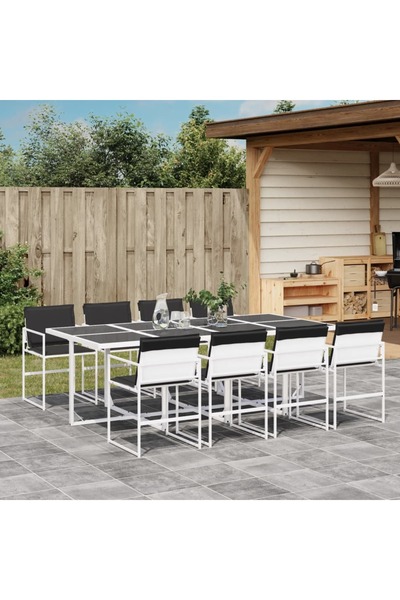 vidaxl Set mobilier de gradina, 9 piese, cu perne, alb, textilena