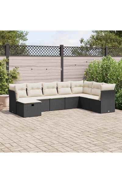 vidaxl Set mobilier de gradina cu perne, 8 piese, negru, poliratan