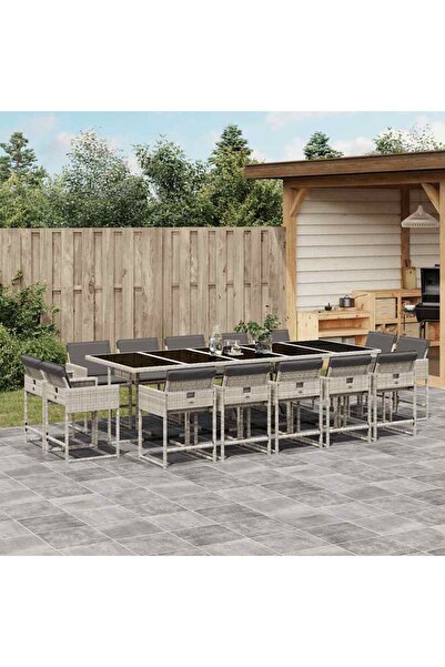vidaxl Set mobilier de gradina cu perne 15 piese gri deschis poliratan