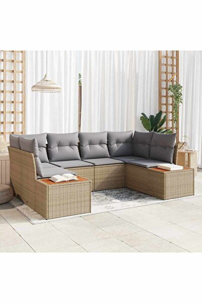 vidaxl Set de canapele pentru gradina cu perna 6 pcs Bej poliratan