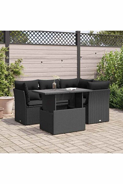 vidaxl Set mobilier de gradina cu perne, 5 piese, negru, poliratan