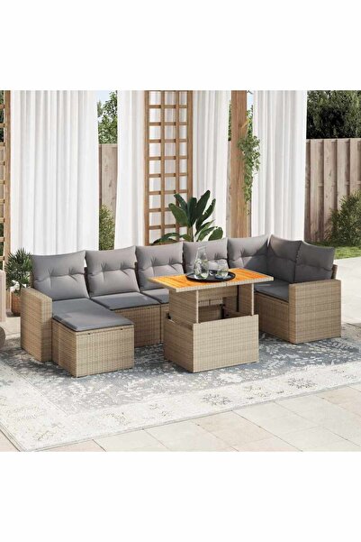 vidaxl Set canapele de gradina, 8 piese, cu perne, bej, poliratan