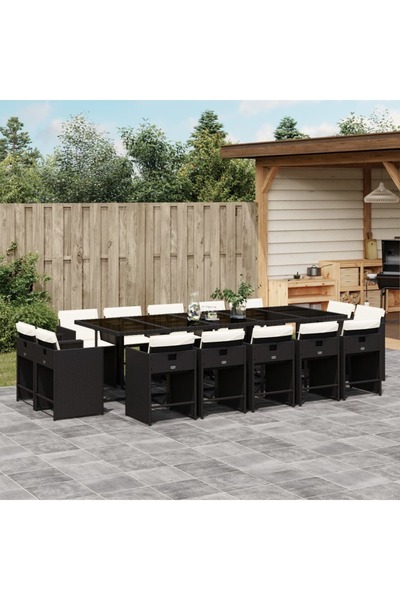 vidaxl Set mobilier de gradina cu perne, 15 piese, negru, poliratan