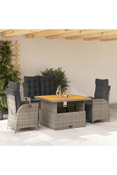vidaxl Set mobilier de gradina cu perne, 4 piese, gri, poliratan