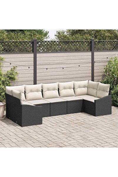 vidaxl Set de canapea cu perna 7 pcs Negru poliratan