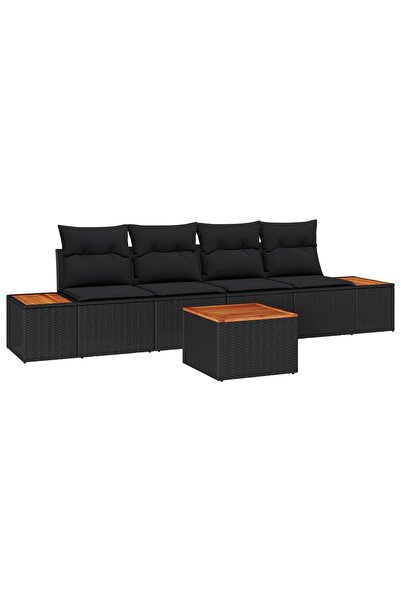 vidaxl Set de canapele pentru gradina cu perna 5 pcs Negru Rattan poli